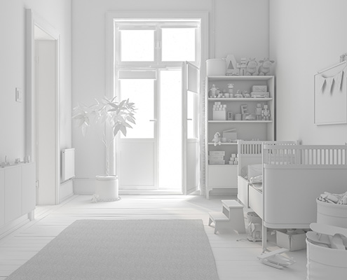White Children room scandinavian style 3D rendering